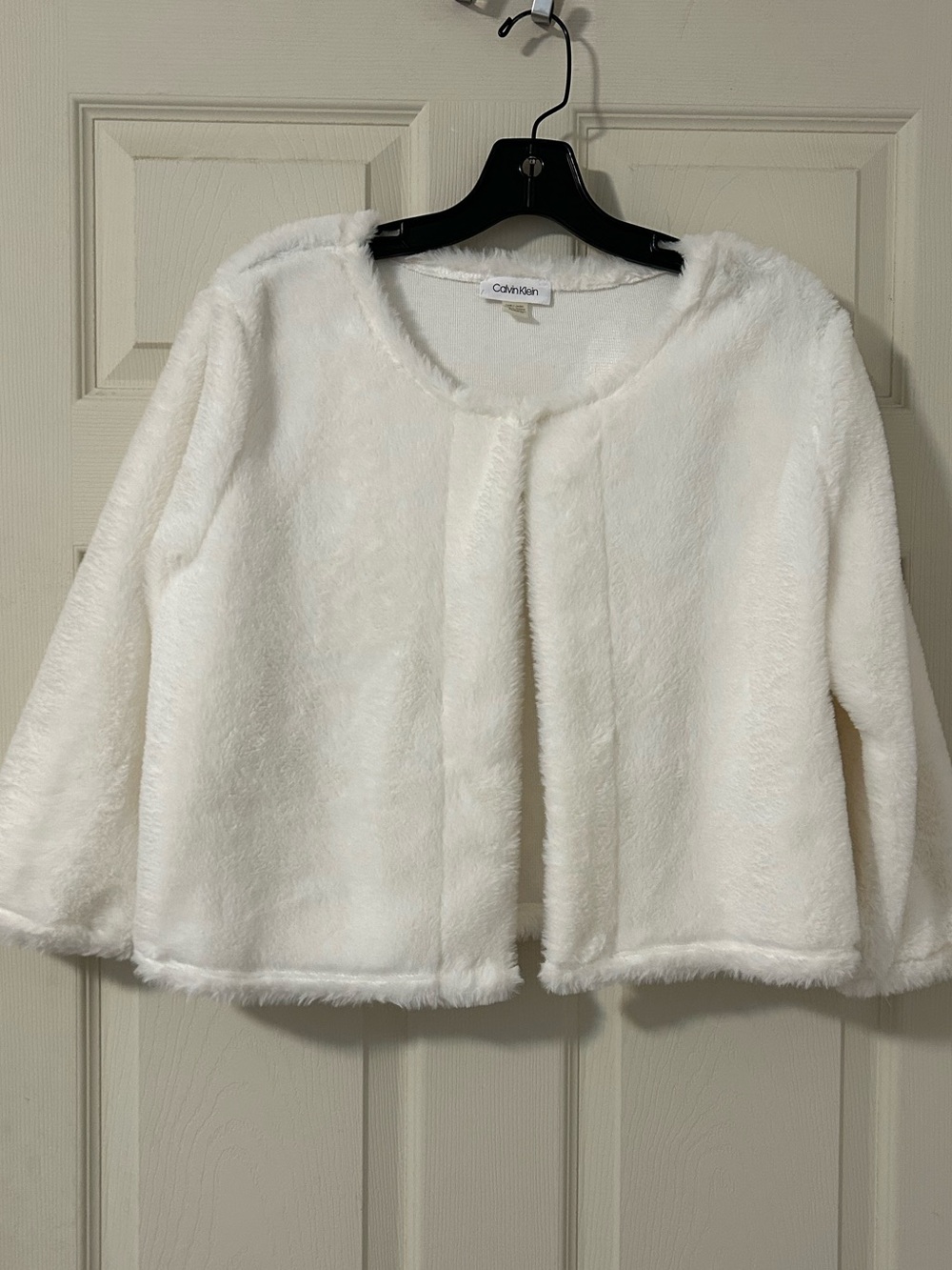 Calvin Klein Women’s White Faux Fur Cardigan Open-Front Jacket XL